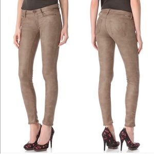 Mother The Looker Crackle Tan Faux Suede Stretch Pants Size 26